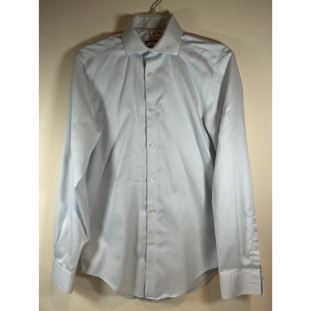 Calvin Klein Mens Slim-Fit Dress Shirt White W/Blue Micro Dot Size 14 1/2 32/33